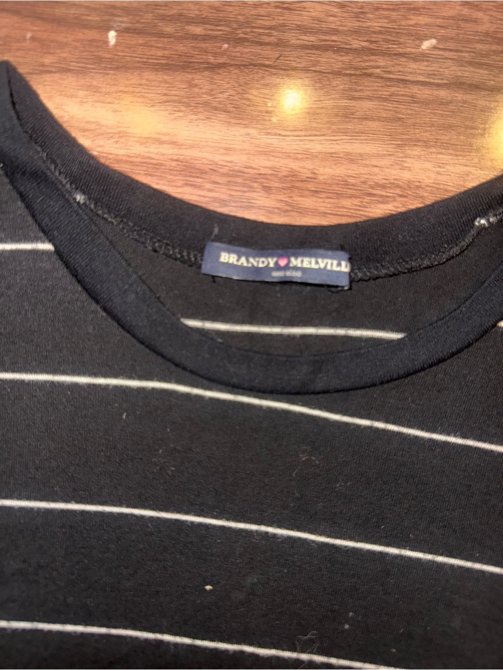Brandy Melville Oversized Black Tee with White Stripes - Picture 2 of 3